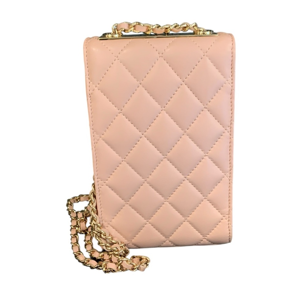 🆕 Chanel Style Peach Leather Pearl Crush Chain Phone Holder Bag 🆕 - Picture 14 of 14